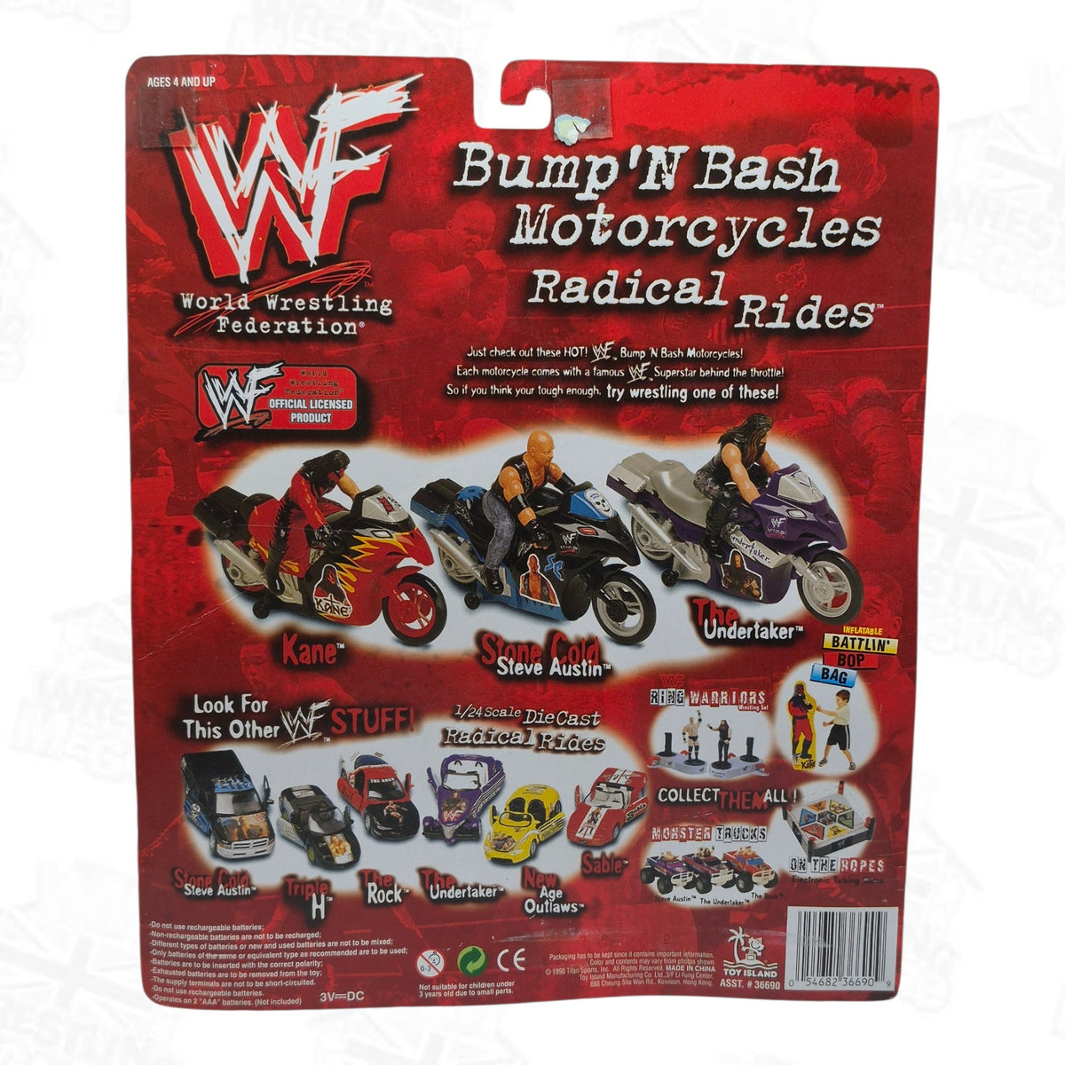 WWF TOY ISLAND RADICAL RIDES BUMP N' BASH MOTORCYCLES KANE