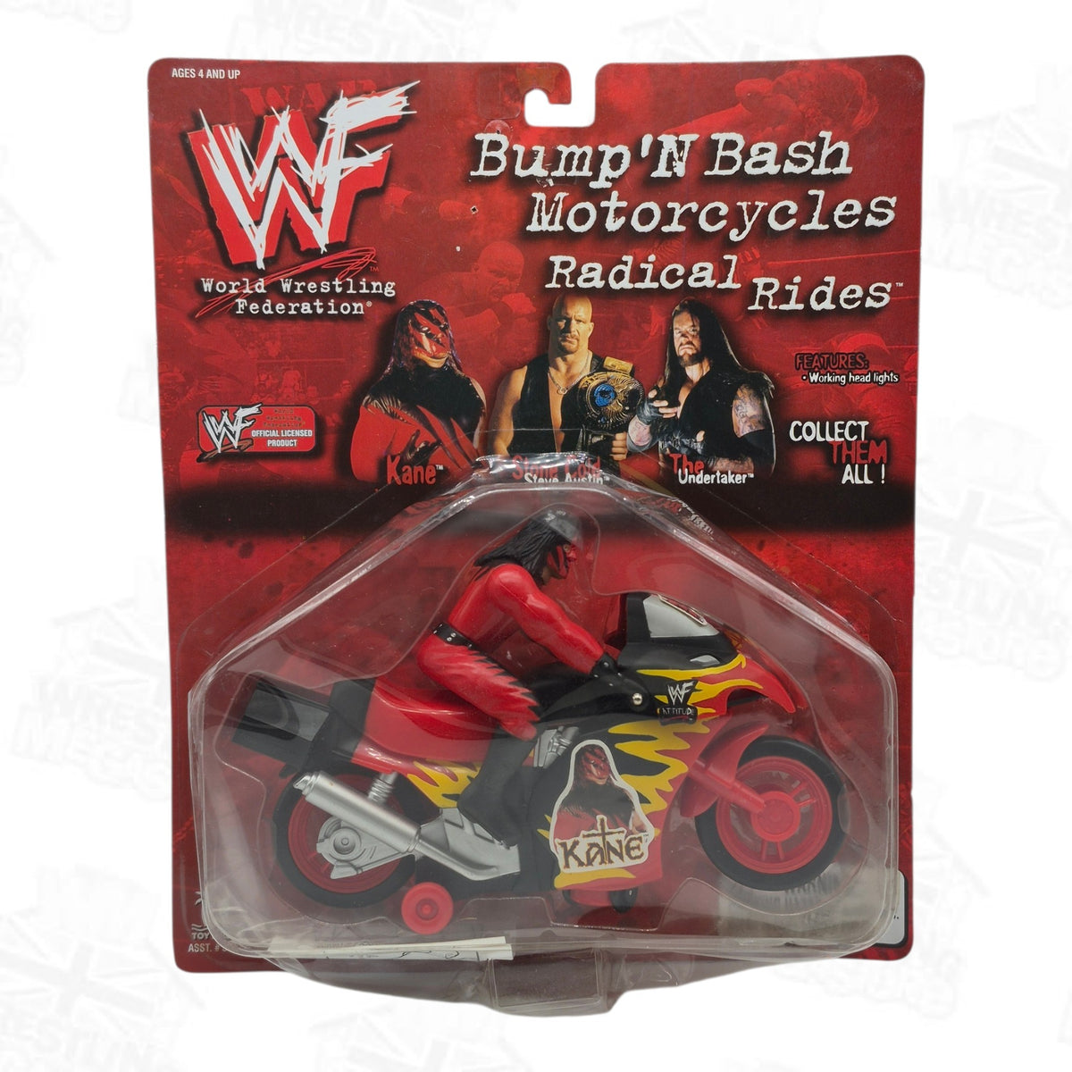 WWF TOY ISLAND RADICAL RIDES BUMP N' BASH MOTORCYCLES KANE